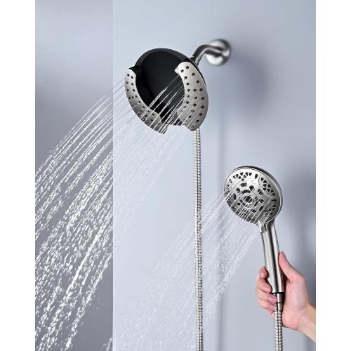 Shower Heads with Handheld Spray Combo: 7.2 Rainfall Shower Head & Handheld Shower Head 2-IN-1 Shower Head with 60 Rotatable Stainless Steel Hose Nickel, Shower Trim Systems