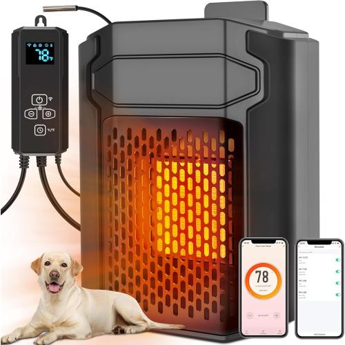 Dog House Heater with Thermostat & Smart APP WIFI Remote, 500W Fast Dog House Heaters Outdoor 41℉-113℉ Doghouse, Chicken Coop, Pig Cat House, Adjustable Temp & Timer, Pet Safe Space Electric