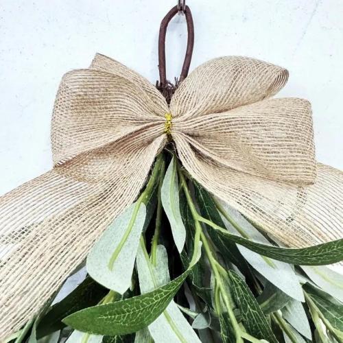 Olive Wreath, Artificial Olive Floral Teardrop Faux Green Olive Garland Fake Olive Easter Holiday with Bow Realistic Olive Home Wedding Arch Party Home Wall Garden Decorations (B)