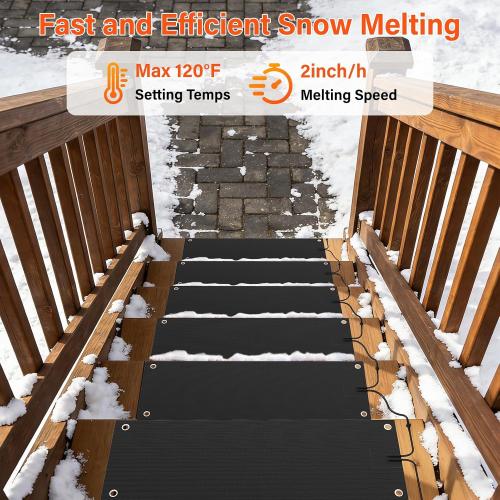 5 Pcs Heated Snow Melting Mats,10 x 30 in No-Slip Rubber Heated Outdoor Mats,Snow and Ice Melting Mats for Winter Outdoor Stairs,Steps,Doorways,Walkways,Driveway,2 in/h Melting Speed