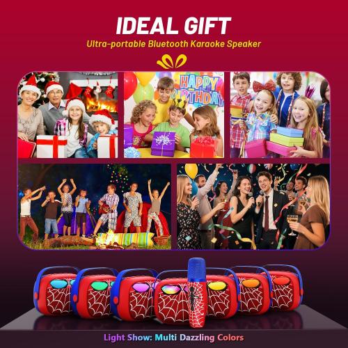 Mini Karaoke Machine for Kids,5 Voice Effects - Portable Bluetooth Speaker with 2 Wireless Mics LED Lights for Boys Girls Ages 3-12| Kids Karaoke Machine Birthday Gift Toy for Singing,Party & Play