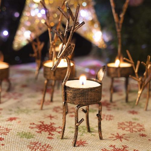 Funpeny Reindeer Tea Light Candle Holders, 6 Pack Iron Christmas Decoration for Party Dining Table Centerpeice Decorative