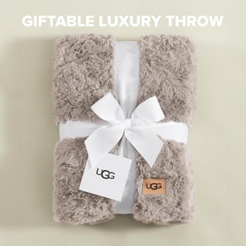 UGG Adalee Faux Fur Throw Blanket Luxury Lightweight Cozy Soft Throw for Couch Bed or Chair Hypoallergenic Machine Washable Double-Sided Fluffy Blanket Home Decor, 50-inch x 70-inch, Oyster Brown