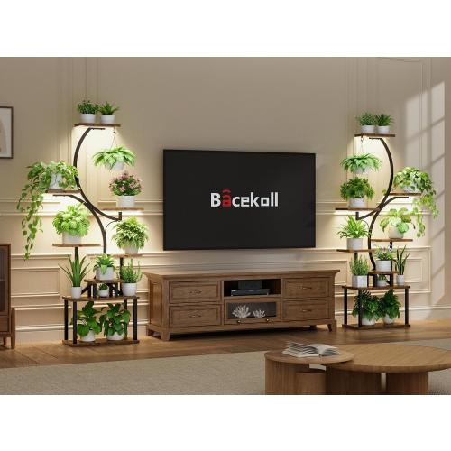 BACEKOLL Plant Stand Indoor with Grow Light, 8 Tier Corner Plant Shelf Tall | 62 Lighted Flower Holder for Plant Multiple, Space-Saving Beautiful Display Growing Rack for Home Patio, Sturdy Metal, Brown