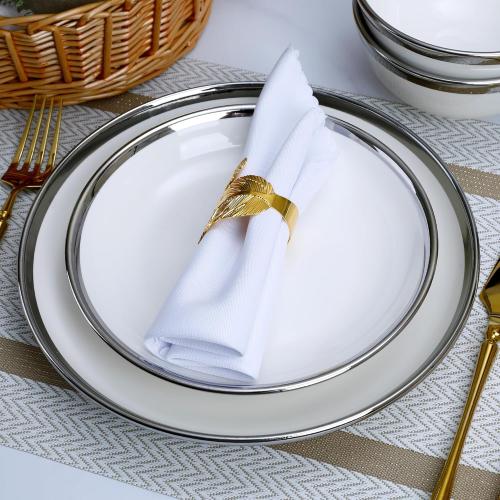 12-Piece Porcelain Dinnerware Set with Silver Rim- Durable Porcelain Plates & Bowls, Complete Service for 4