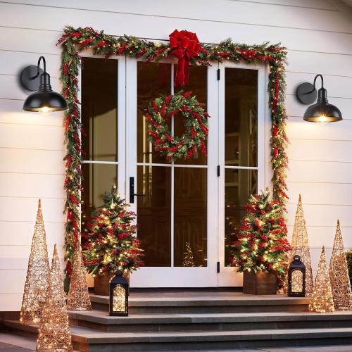 Outdoor Wall Sconce, 2 Pack Exterior Waterproof Farmhouse Gooseneck Barn Light Fixture, Black Garage Wall Lantern, Anti-Rust Front Porch Lamp