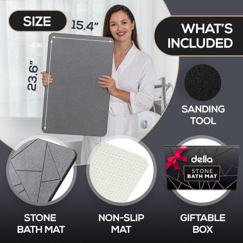 della Premium Stone Bath Mat - Luxurious Quick Drying Diatomite Bathstone for Bathroom Floor - Modern Super Absorbent Diatomaceous Earth Shower Mat, Water Absorbent Bathmat (Triangle)