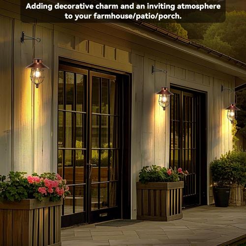 Solar Lanterns Outdoor Hanging Metal Vintage Lantern Warm White Solar Lights lamp Waterproof Edison Bulb Design for Pathway Garden Patio Yard Tree Decoration (Copper)