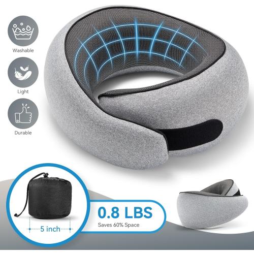 SZXYX Travel Pillows - 100% Pure Memory Foam Neck Pillow for Airplanes, Comfortable Breathable Cover, 360° Support Stowable Pillows for Sleeping, Car, Airport Travel Essentials Dark Grey