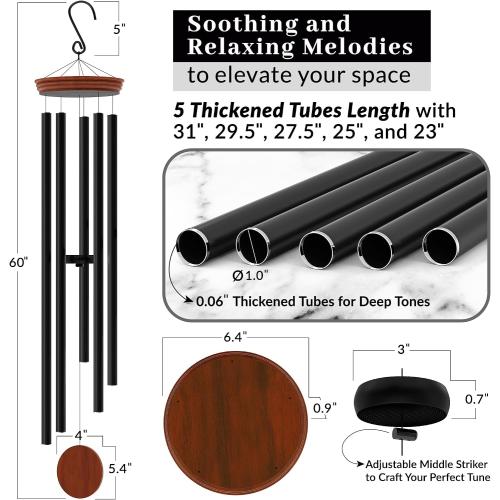60 Extra Large Wind Chimes for Outside Deep Tone - Soothing Wind Chimes Outdoor Unique, Big Huge Long Windchimes for Outside for Outdoors