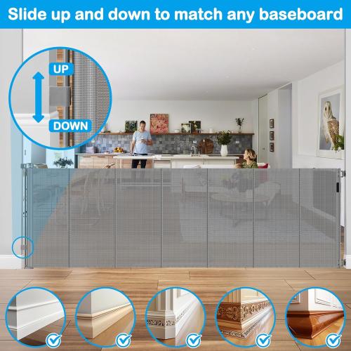 Reinforced 42 Extra Tall X 120 Extra Wide Retractable Dog Gate for Doorways Wide Pet Gate Indoor Prevent Kid/Pet Jumping Over Tall Retractable Baby Gates for Dogs Outdoor Dog Gates for Doorways,Gray