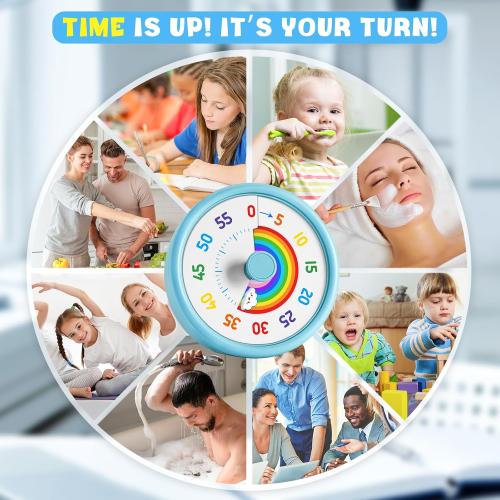 HIPPIH Visual Timer for Kids, 60 Minute Countdown Timers for Classroom Kitchen Office, Rainbow Disk Desk Timer Clock with Silent Operation, Pomodoro Timer Time Management Tools for Toddler ADHD Blue