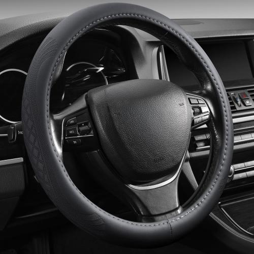 【2025 Model】 Breathable Soft Leather Car Steering Wheel Cover for Men Women, Non-Slip, Comfortable,Universal 15 inches Steering Wheels, Black