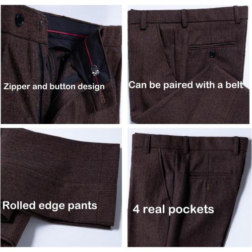 Size 36 Mens Vintage Tweed Dress Pants Slacks Trousers Regular Fit Suit Pants for Men