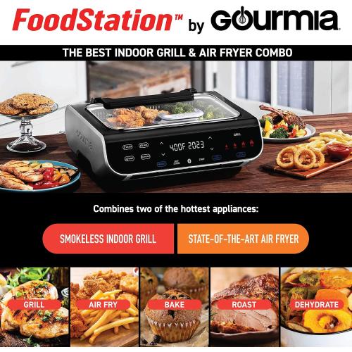 Gourmia Smokeless Indoor Grill & Air Fryer raclette grill with Smoke Extracting Technology Extra-Large Nonstick Cooking electric grill indoor Korean BBQ Style 6 Quart FoodStation™