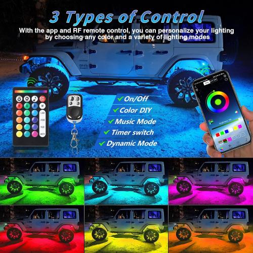 12Pods Metal RGB LED Rock Lights with Bluetooth APP/RF Remote Control, 288LED Multicolor Underglow Lights Kit with Dual Zone Music Mode 12V Underbody Light Waterproof for Trucks Jeep Golf Cart Pickup