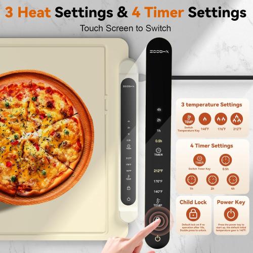 Food Warming Mat Electric Tray: Adjustable Silicone Heating Pad with 3 Temperature Settings 4 Timer Function Portable Roll Up Hot Plate for Buffets Party Gatherings Kitchen Warmer Countertop Holiday