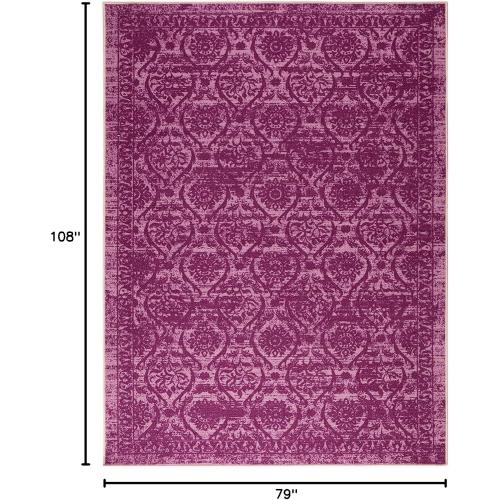 Antep Rugs Alfombras Non-Skid (Non-Slip) 6x9 Rubber Backing Floral Geometric Low Profile Pile Indoor Area Rugs (Purple, 6'7 x 9')