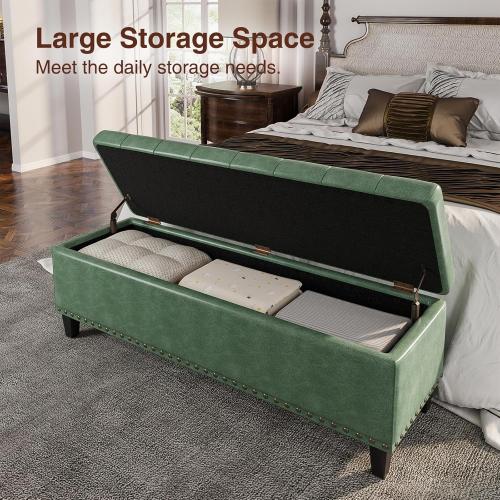 Size 51 Color Green Storage Ottoman Bench,51-Inch Large Storage Bench for Bedroom End of Bed, 30 Gallons Faux Leather Ottoman with Storage for Bedroom, Living Room, Entryway, Hallway,Green
