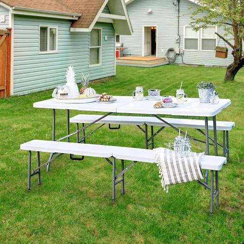 Folding Table 6ft Portable Heavy Duty Plastic Fold-in-Half Utility Foldable Table Plastic Dining Indoor Outdoor for Camping, Picnic and Party, White
