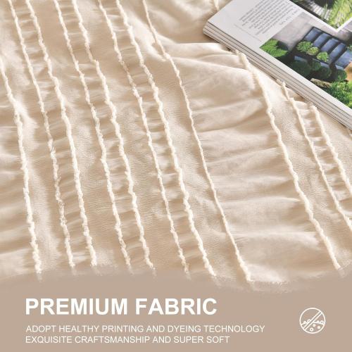 Size Queen  Beige Tufted Comforter  Queen Size Bed in a Bag，Shabby Chic Boho Bedding for Bedroom Comforter，All Season Soft Microfiber Ruffle Comforter