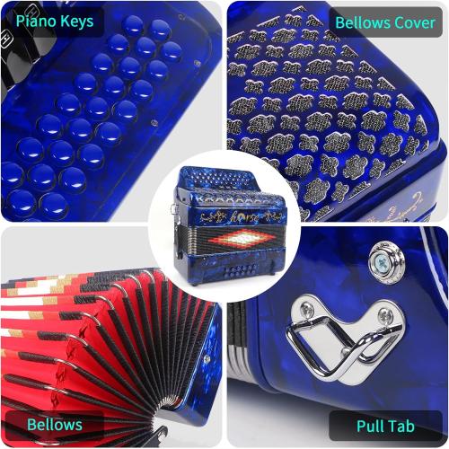 Horse 34 Key Accordion, FBE 12 Bass 3 Row, Made of Celluloid Louder & Clearer Timbre than Plastic,Accordions Instrument for Adults,W/Luxury Backpack,Straps,34 Buttons Acordeón Acordeones Para Adultos