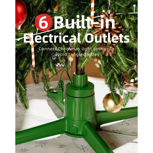 Musical Rotating Christmas Tree Stand with Memory Function, Built-in 6 Outlets 800W, Anti-tilt Noiseless 360 Degree Spinning Stand with Remote and Speaker, Up to 9ft 120 lb Artificial Trees