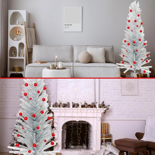 7 ft Mid Century Modern Aluminum Christmas Tree Artificial Retro Silver Xmas Tree Fake Tinsel Christmas Trees for Home Office Xmas Party Decor