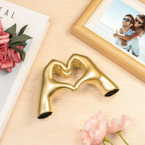 Gold Decor Living Room - Small Shelf Decor Aesthetic - Heart Hands Sculpture - Teen Girls Bedroom Knick Knacks - Cute Home Shelves Accent - Table Statue Love Decorations Gifts (Gold)