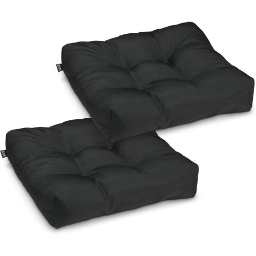 Set of 2 Classic Accessories Water-Resistant Square Patio Seat Cushions, 19 x 19 x 5 Inch, 2 Pack, Black, Outdoor Seat Cushions