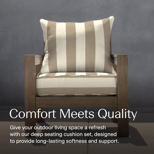 Honeycomb Outdoor Heritage Deep Seat, 24 x 23, Cabana Stripe Tan Chair Cushion with Removable Cover, for Patio Furniture