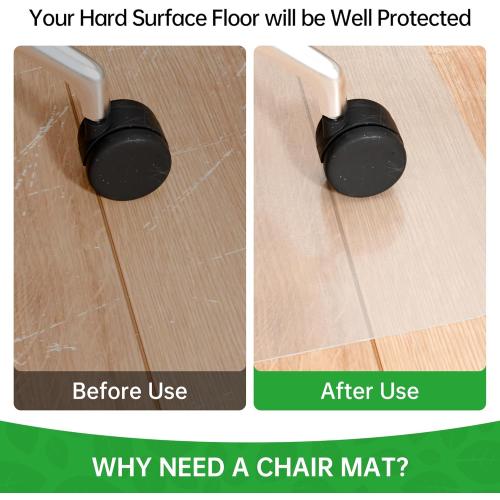 Office Chair Mat for Hardwood Floor, 48 x 36 Clear Desk Chair Mat for Hard Floors, Easy Glide Computer Chair Floor Mat for Home Office Rolling Chairs
