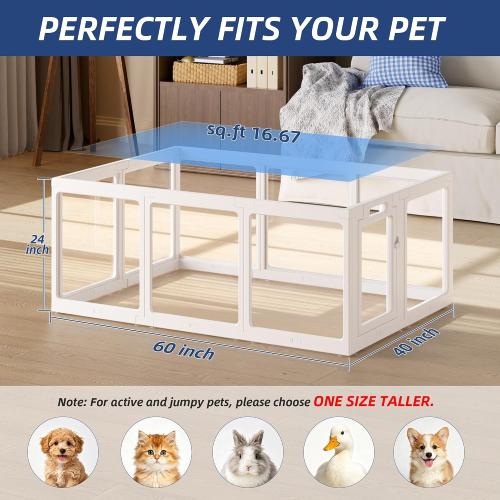 Clear Acrylic Dog Playpen Indoor, Puppy Cat Small Pet Play Pen, Pet Cat Playpen for Rabbits, Dog Fence Crate Kennel Whelping Cage (24, White, 10 Panels)