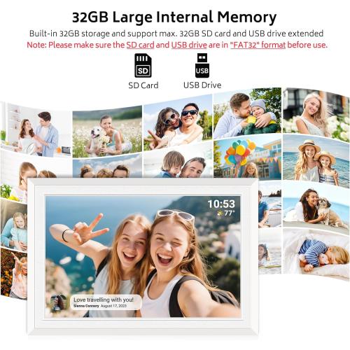 Frameo 10.1 Digital Picture Frame with 32GB Memory White WiFi Electronic Photo Frame 1280 x 800 IPS HD Touch Screen Auto-Rotate Slideshow Wall Mountable Share Photos/Video Remotely Anywhere