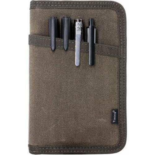 Tintris Journal Cover for Field Notes Notebooks Moleskine Cahier 3.5 x 5.5 with zipper pen holder, Water Resistant Pocket Notebook Cover for Journal Notebook planner, Classy Waxed Canvas, Olive