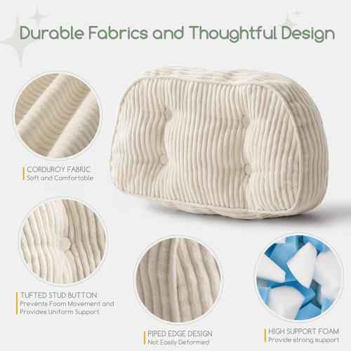HIGOGOGO Lumbar Support Pillow for Recliner Chair/Accent Chair/Couch/Office Chair, Tufted Corduroy Back Support Cushion for Elderly, Recliner Cushions for Back Rest, Pain Relief, Reading, Beige