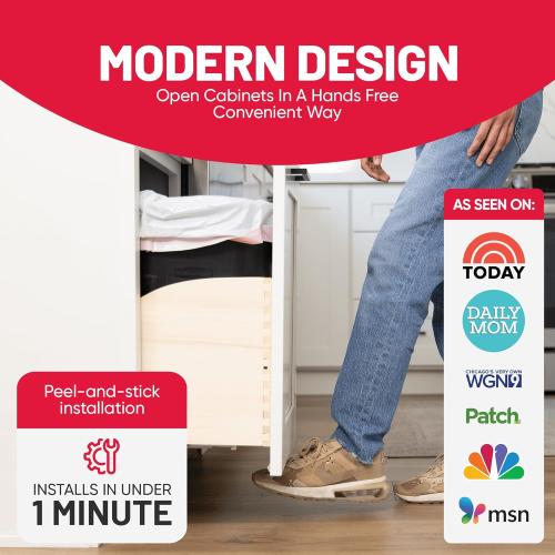 The Handless Handle – Hands-Free Garbage Drawer Foot Pull Handle, Touchless Opener for Drawers, Bins, & Cabinets (Gray, 1 Pack)