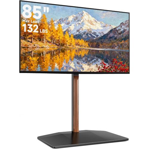 Pegzone Universal Swivel TV Stand with Wood for 32-85 Inch LCD LED OLED Screen, Holds 132 Lbs, Height Adjustable Floor TV Stand, Max VESA 600 * 400mm, Black, for Bedroom Living Room