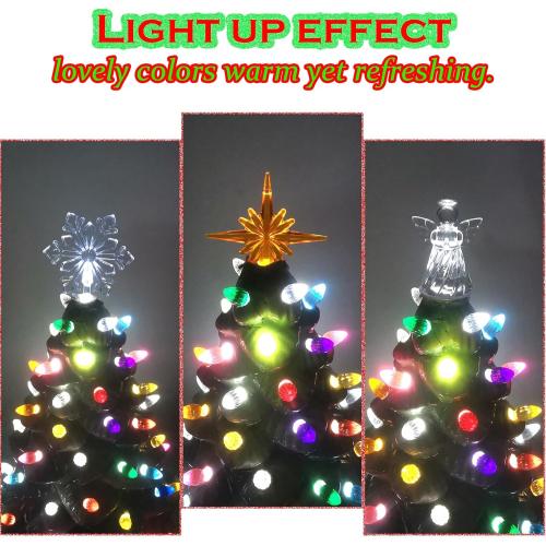 110Pcs in 10 Colors Ceramic Christmas Tree Replacement Bulbs - Plastic Lights Pegs, Included Angel Topper＆Snowflake Top＆Cross Stars.