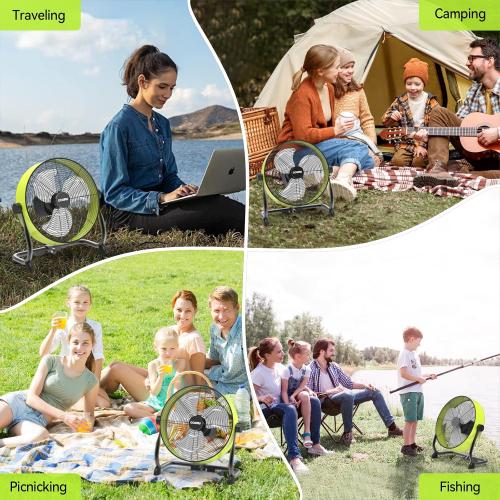 12 Inch Battery Operated Fan, Portable Rechargeable Cordless Fan High Velocity Heavy Duty Metal Floor Fan for Camping Hurricane Home Warehouse