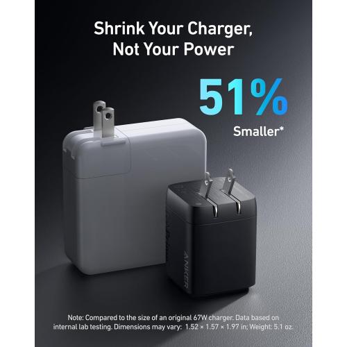 Anker Prime 67W USB C Charger, Anker GaN Wall Charger, 3-Port Compact Fast PPS Charger, For MacBook Pro/Air, Pixelbook, iPad Pro, iPhone 17/16/Pro, Galaxy S23/S22, Note20, Pixel, Apple Watch, and More