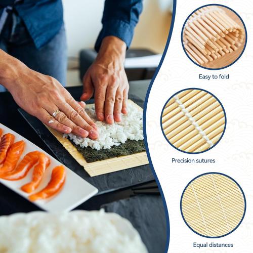 HOPELF 1 Pack 12 Inch Bamboo Sushi Mat - Sushi Roller Mat for Making, Shaping & Molding Sushi Roll & Kimbap - Food-Safe Sushi Making Supplies, Tools & Accessories