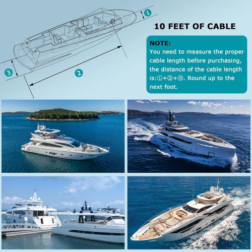 Size 10ft Boat Steering System, 10 feet Cable Outboard Steering Kit 3/4 Standard Tapered Shaft, Boat Steering Control Cable for Yachts, Fishing Boats and Other Watercraft