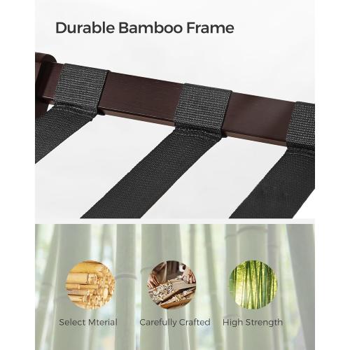 SONGMICS Luggage Rack, Set of 2, Folding Suitcase Stand with Storage Shelf, for Guest Room, Hotel, Bedroom, Heavy-Duty, Holds up to 131 lb, Chestnut Brown URLR007R02