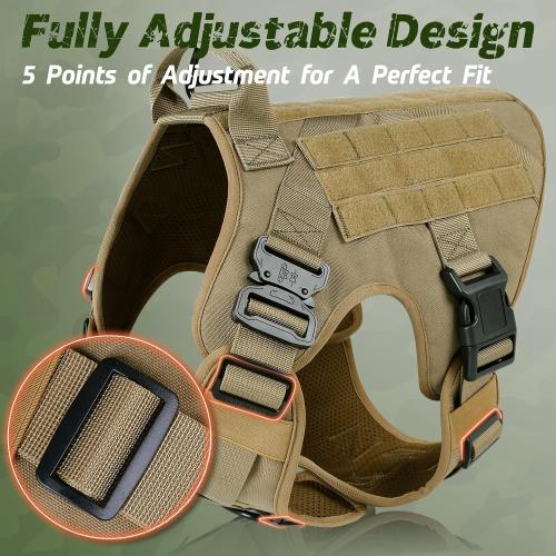 rabbitgoo Medium Tactical Dog Harness for Large, Heavy Duty Pet Harness with Handle, No-Pull Service Vest Large Breed, Adjustable Military Dog Vest for Training Hunting Walking, Brown, M
