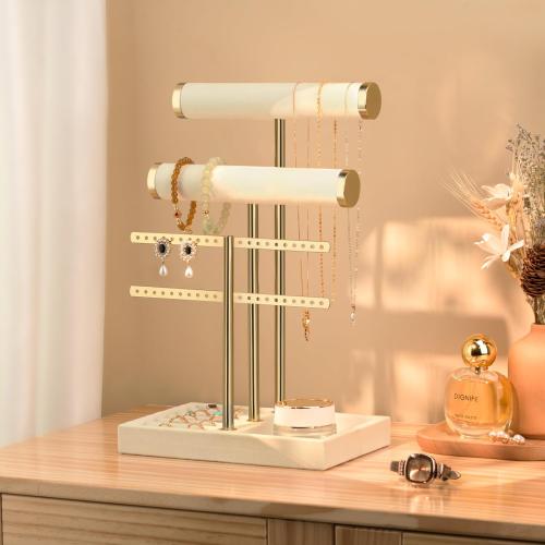 3 Tier Bracelet Holder Display - Detachable T Bar Beige Velvet Bracelet Holder, Jewelry Holder Organizer for Bracelet, Necklace, Earrings, Rings