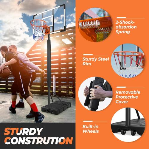 Basketball Hoop Outdoor Basketball Goal Portable Adjustable for Adults, Youth in Backyard, Driveway, Indoor, 44 Inch Pc Shatterproof Backboard, 2 Sand Bags and Portable Wheels