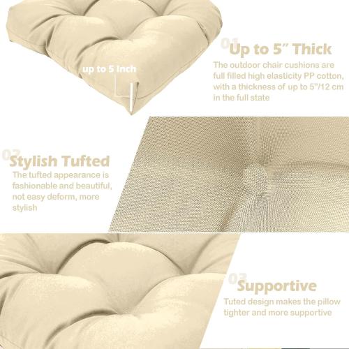 MTMR Outdoor Chair Cushions Set of 2, 19x19 Waterproof Wicker Seat Cushions for Patio Furniture, Thick Tufted Outdoor Replacement Furniture Pad for Porch Lawn Wicker Desk Dining Rocking Chair, Cream