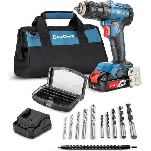 DongCheng Cordless Drill Driver 20V Max,1/2” Keyless Chuck Brushless Power Drill (0-600/2000RPM) with 42pcs Drilling/Driver Kit, 2.0 Ah Li-ion Battery and Fast Charger, DCJZ2050