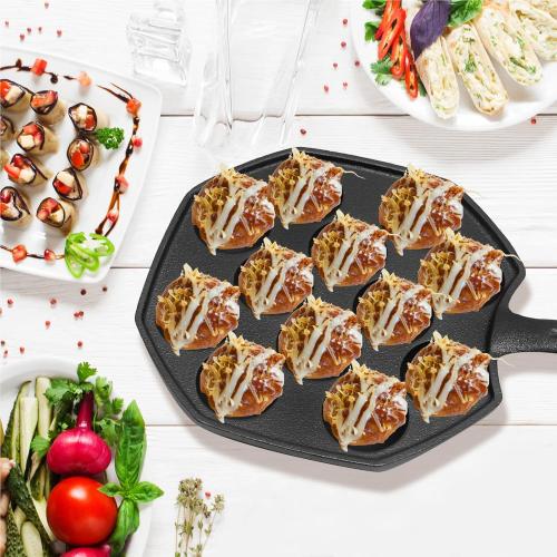 Anxingo Cast Iron Takoyaki Pan - 12 Hole Heavy Duty Square Cooking Plate Octopus Ball Maker 1.5 Half Sphere Takoyaki Maker for Baking Cooking